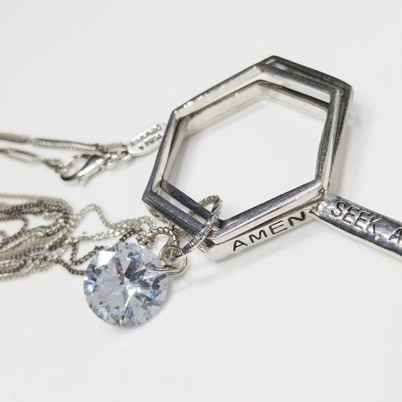 Key Necklace, Faith Pray Scripture KEY Long Silver Gray Chain, 30 Inches - Picture 10 of 14